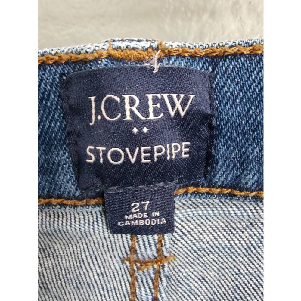 J. Crew Stovepipe Women’s Size 27 Destroyed Hem Medium Wash Cropped Jeans - Picture 3 of 8